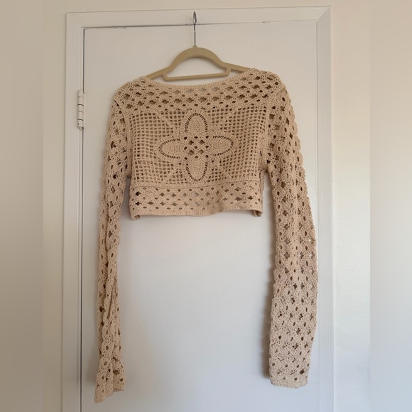 Free People Crochet Knit Beige Top - Picture 2 of 2